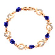 Grandest Birch Heart Hollow Women Bracelet Zinc Alloy Colorful Rhinestone Chain Bracelet Jewelry Accessory Zinc Alloy Blue