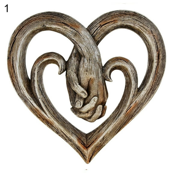 Grandest Birch Heart Pendant Sculptures Rustic Wall Hanging Wood Heart Holding Hands Wall Decor for Home Lightweight Exquisite Ele