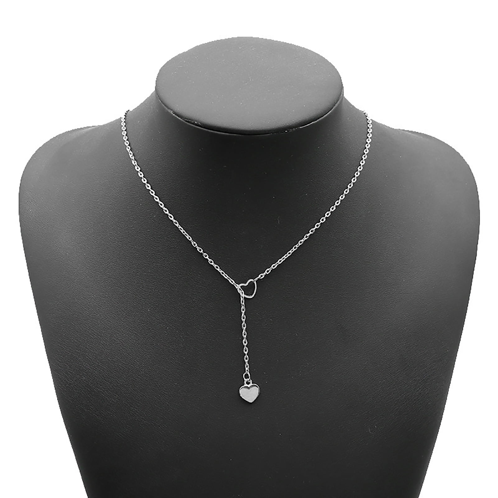 Grandest Birch Heart Simple Hollow Thin Chain Clavicle Necklace Jewelry  Accessory for Valentine Day Alloy Silver