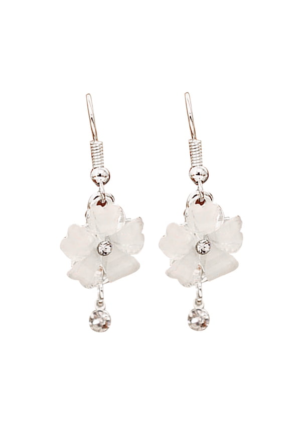 Hook Earrings Elegant Piercing Women Flower Petals Rhinestone Ear Dangle for Wedding Acrylic,Rhinestone,Alloy White