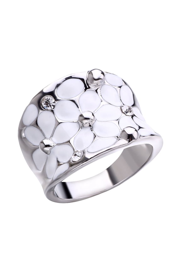 Ladies Ring Flower Pattern Finger Decoration White Wedding Band Ring for New Year Gift Alloy Gold