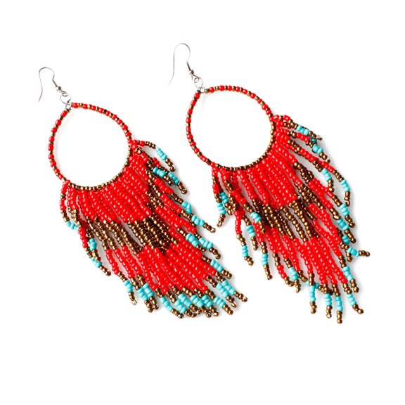 Grandest Birch Lady Boho Long Tassels Dangle Hook Earrings Socialite Eardrop Jewelry Alloy Red