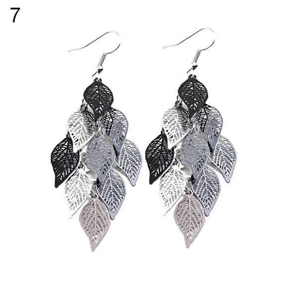 Grandest Birch Lady Colorful Multi Layers Hollow Leaf Elegant Hook Earrings Jewelry Decor Alloy Pink