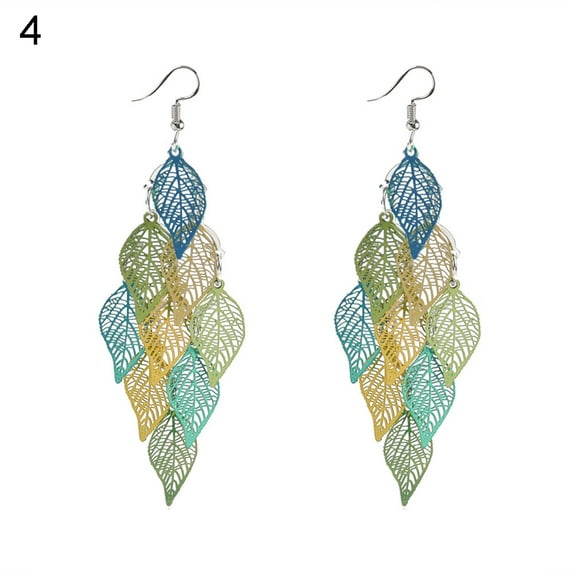 Grandest Birch Lady Colorful Multi Layers Hollow Leaf Elegant Hook Earrings Jewelry Decor Alloy Purple