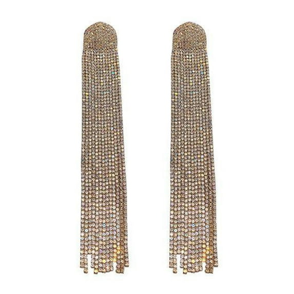 Grandest Birch Long Full Rhinestone Tassel Earrings Alloy Shiny Women Dangle Earrings Jewelry Accessories Rhinestone,Alloy Gold