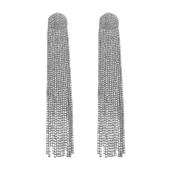 Grandest Birch Long Full Rhinestone Tassel Earrings Alloy Shiny Women Dangle Earrings Jewelry Accessories Rhinestone,Alloy Silver