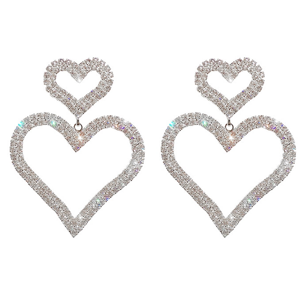 Grandest Birch Luxury Full Rhinestone Hollow Dual Love Heart Women Stud ...