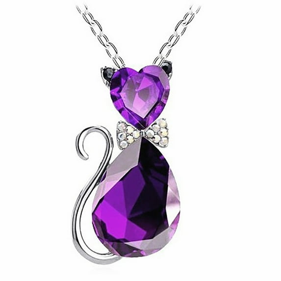 Grandest Birch Luxury Wedding Bridal Women Cat Rhinestone Charm Pendant Necklace Party Alloy, Cubic Rhinestone Silver