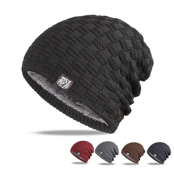 Grandest Birch Men Knitted Hat Winter Beanie Cap Slouchy Cold Resistant Solid Color Warm High Elastic Thick Plush Soft Anti-slip Decorative Men Outdoor Cycling Camping Cap