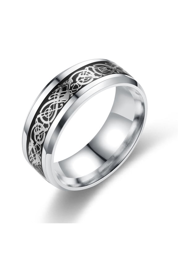 Men Ring Glossy Simple Jewelry Accessory Dragon Pattern Glowing Ring for Dating Stainless Steel Black