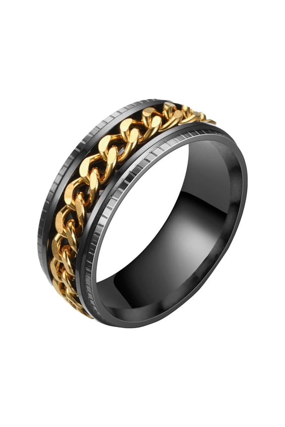 Men Ring Simple High Polished Jewelry Rotating Chain Inlaid Finger Ring for Party Alloy Gold