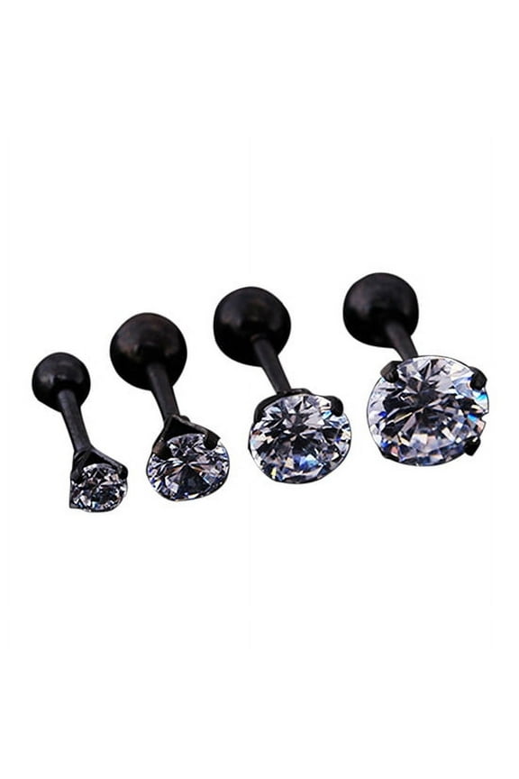 Men Women Rhinestone Cartilage Tragus Bar Helix Upper Ear Earring Stud Jewelry Surgical Steel, Rhinestone Black