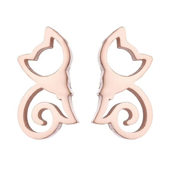Grandest Birch Minimalist Hollow Cat Stainless Steel Stud Earrings Animal Women Jewelry Stainless Steel Gold