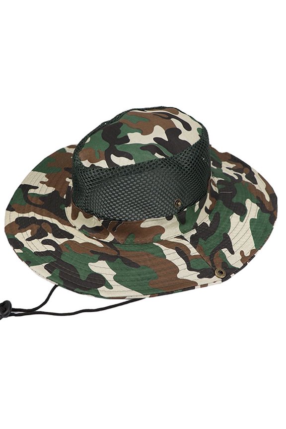 Outdoor Wide Brim Camouflage Fisherman Bucket Boonie Hat Anti UV Cap ,Gift