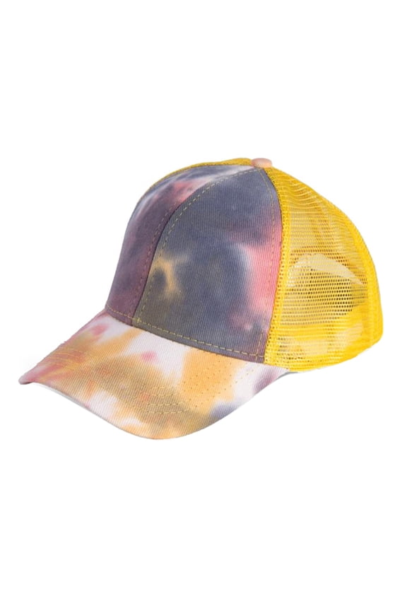 Outdoor Women Tie Dye Anti Sun Adjustable Cotton Baseball Cap Mesh Ponytail Hat ,Gift