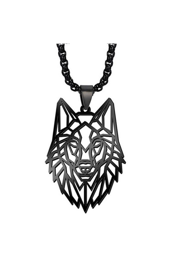 Pendant Necklace Hollow Out Wolf Head Jewelry Openwork Animal Choker Necklace Birthday Gifts Stainless Steel Black