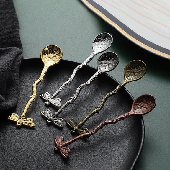 Grandest Birch Random colors 10PCS 4 inch Retro Style Dessert spoon ,Coffee Spoon Heat Resistance Grip Rust-proof Non-slip Dragonfly Dessert Scoop Kitchen Gadget