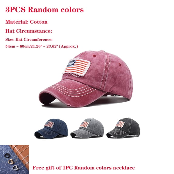 Grandest Birch Random colors 3PCS Unisex Vintage American National Flag Ripped Anti UV Ponytail Hat Baseball Cap
