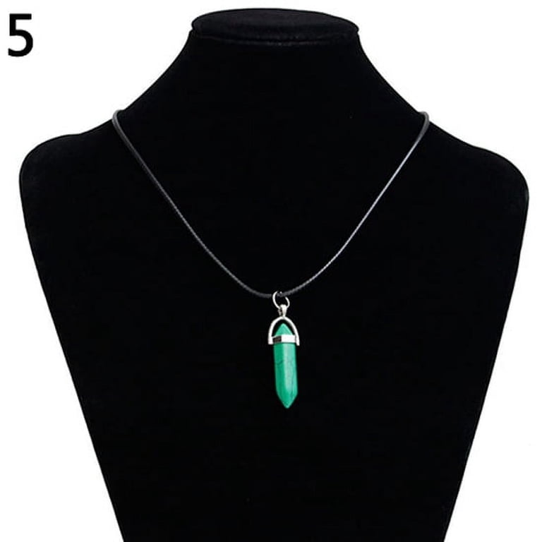 Grandest Birch Reiki Chakra Healing Natural Quartz Hexagonal Pointed Charm Pendant Necklace Alloy, Faux Leather, Natural Quartz Gr
