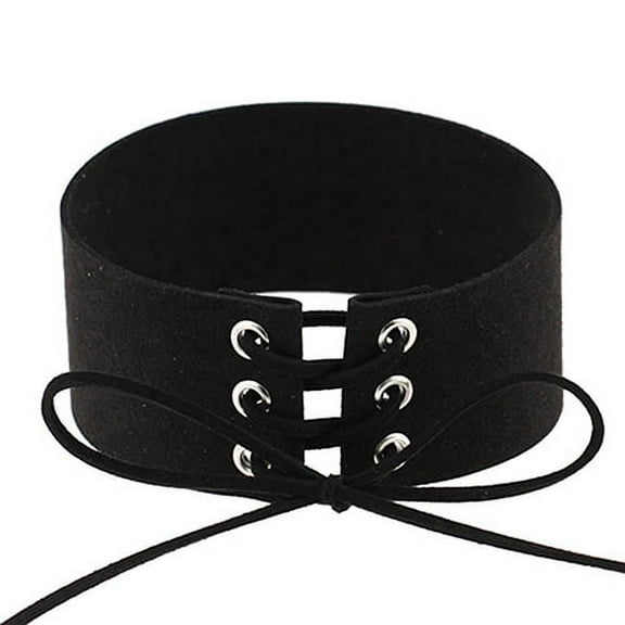 Grandest Birch Retro Women Gothic Faux Suede Choker Wide Collar Necklace Neck Jewelry Gift Faux Suede Black