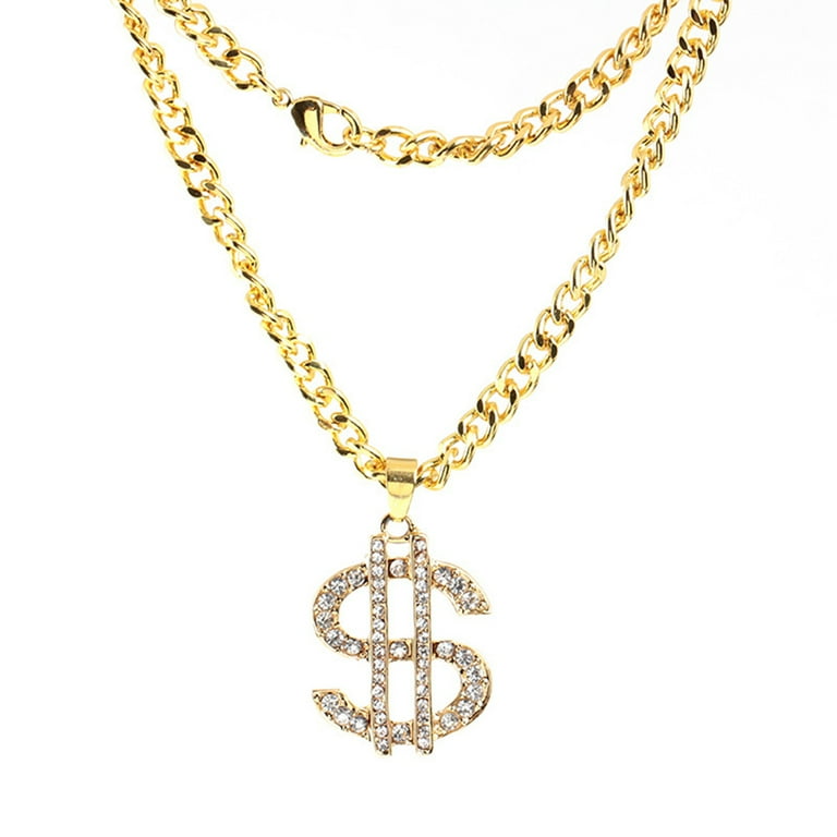 Grandest Birch Rhinestone US Dollar Money Style Pendant Long Chain