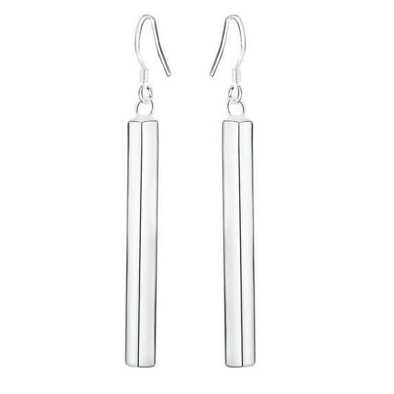 Grandest Birch Silver Plated Long Dangle Bar Ear Hook Wedding Bridal Women Earrings Copper, Silver Plated Silver
