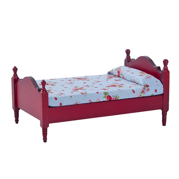 Grandest Birch Simulated Single Bed Exquisite Accessories Wooden 1/12 Scale Miniature Dollhouse Single Bed for Scene Props Miniatu