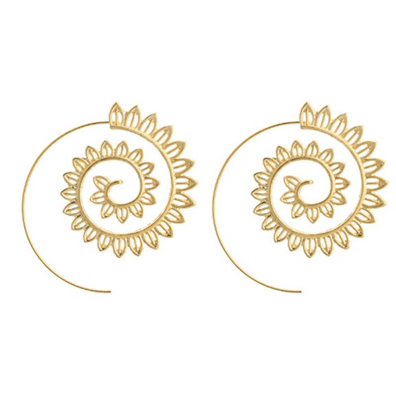Grandest Birch Spiral Alloy Water Drop Shape Party Hoop Earrings Lady Eardrop Jewelry Alloy Gold