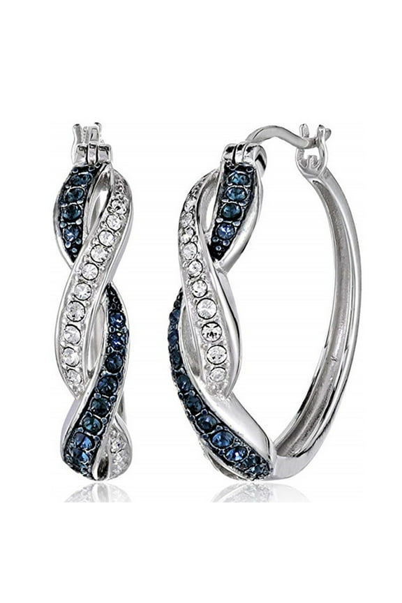 Two-tone Women Alloy Rhinestone Ear Hoop Earrings Jewelry Accessory Gift Alloy, Rhinestone Blue