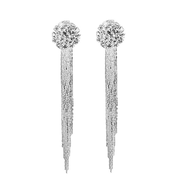 Grandest Birch Unique Tassel Pendant Long Dangle Statement Women Stud Earrings Gift Rhinestone Alloy, Rhinestone Silver