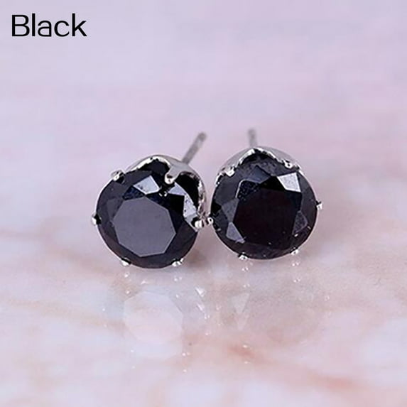 Grandest Birch Unisex Elegant Sparkling Round Zircon Inlaid Ear Studs Earrings Jewelry Alloy, Zircon Black
