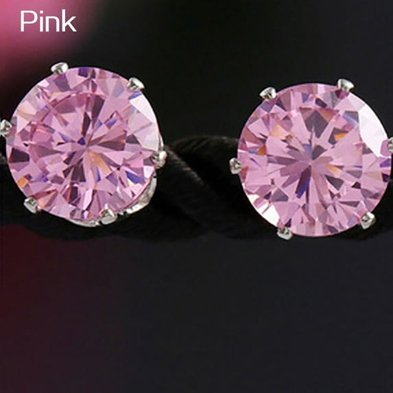 Grandest Birch Unisex Elegant Sparkling Round Zircon Inlaid Ear Studs Earrings Jewelry Alloy, Zircon Pink
