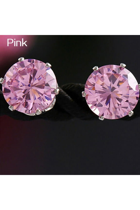 Unisex Elegant Sparkling Round Zircon Inlaid Ear Studs Earrings Jewelry Alloy, Zircon Pink