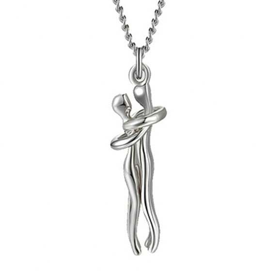 Grandest Birch Unisex Hug Couple Pendant Necklace Dance Partner Choker Neck Chain Jewelry Gift Brass Silver