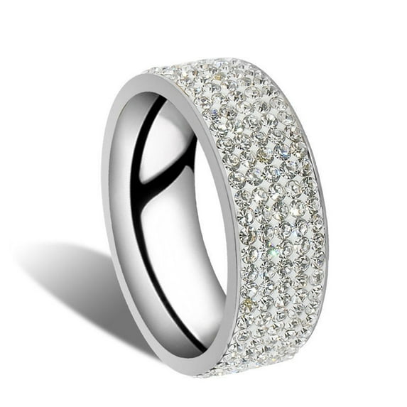 Grandest Birch Unisex Men Women Shiny Rhinestones Inlaid Wedding Band Knuckle Couples Ring Metal Silver