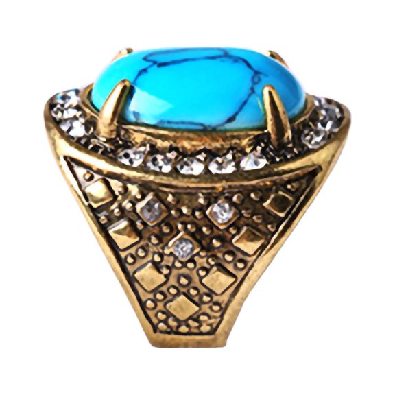 Grandest Birch Unisex Ring Turquoise Inlaid Rhinestone Retro Men Women Ring Jewelry for Party Rhinestone,Alloy,Turquoise Blue