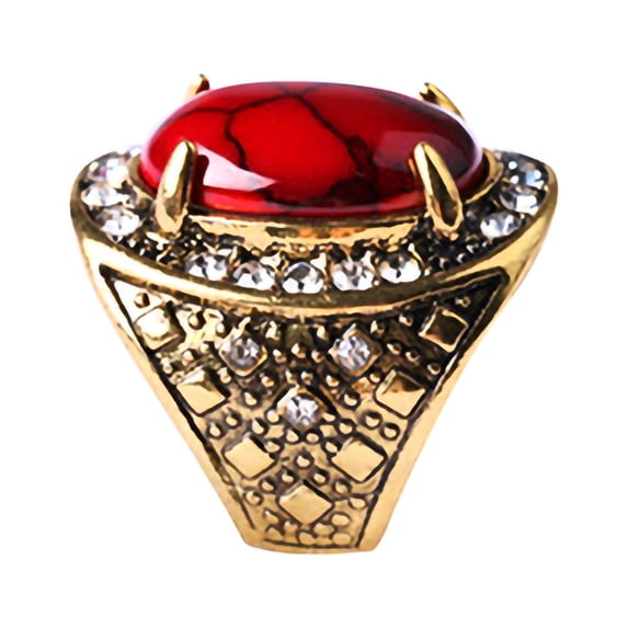 Grandest Birch Unisex Ring Turquoise Inlaid Rhinestone Retro Men Women Ring Jewelry for Party Rhinestone,Alloy,Turquoise Red