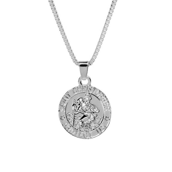 Grandest Birch Unisex Saint Christopher Protect Us Letter Print Holy Pendant Necklace Amulet Alloy Silver