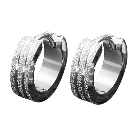 Grandest Birch Unisex Stainless Steel Frosted Flat Circle Huggie Earrings Party Jewelry Stainless Steel Silver