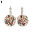 thumbnail image 1 of Grandest Birch Vintage Flower Printed Round Pendant Women Leverback Earrings Party Jewelry Alloy, Glass Silver, 1 of 7