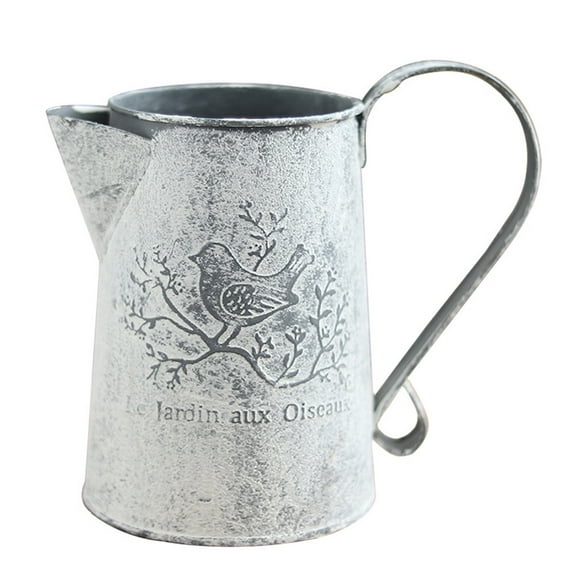 Grandest Birch Vintage Iron Art Bucket Dried Flower Vase Container Desktop Ornaments Decor Vintage Style Birds Pattern Decoration