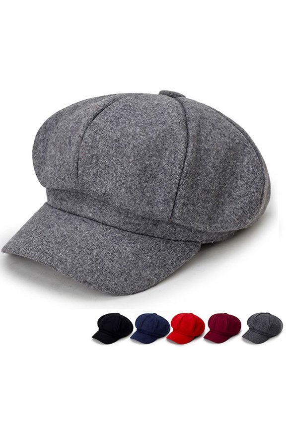 Wide Brim Sunscreen Beret Hat Skin-Touch Retro Octagonal Painter Woolen Hat for Fall Winter