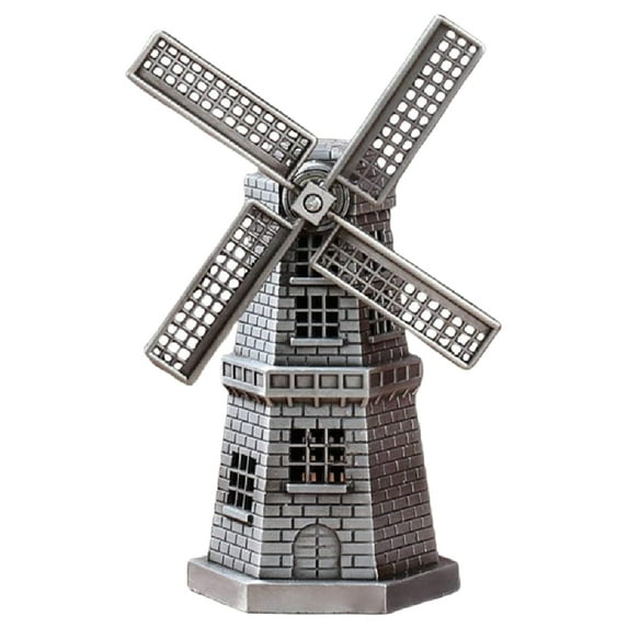 Grandest Birch Windmill Model Rotatable Exquisite Workmanship Vintage Style Antique Bronze Metal Windmill Statue for Desktop Minia