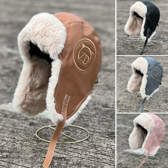 Grandest Birch Winter Women Bomber Hat Plush Lining Solid Color Ear Fluffy Windproof Letter Embroidery Earflap Hat for Outdoor