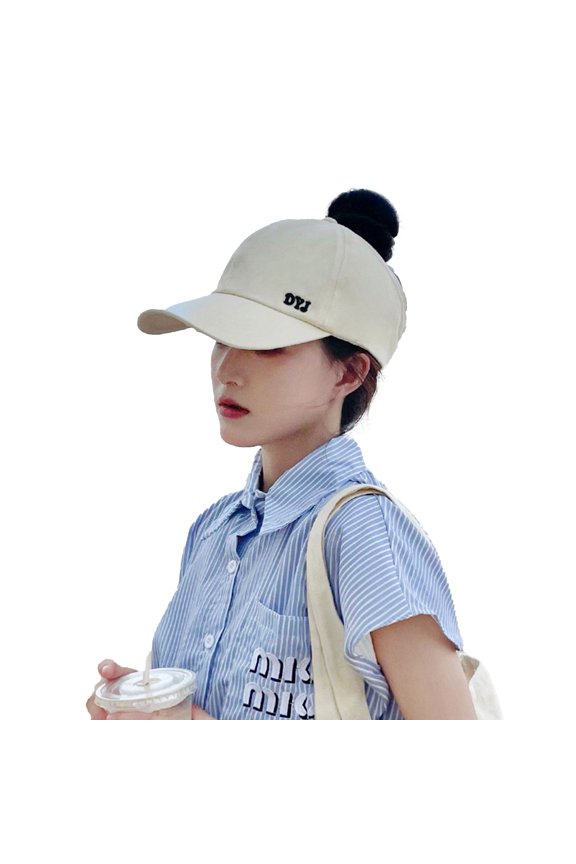 Women Baseball Hat Long Brim Face Letter Embroidery Empty Top Fasten Tape Sunscreen Adjustable Solid Color Sports Peaked Hat Headwear Gift