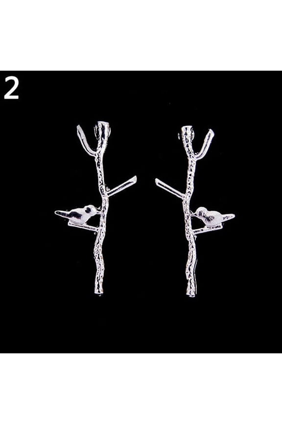 Women Bird Tree Branches Shape Earrings Concise Alloy Ear Studs Jewelry Alloy Silver