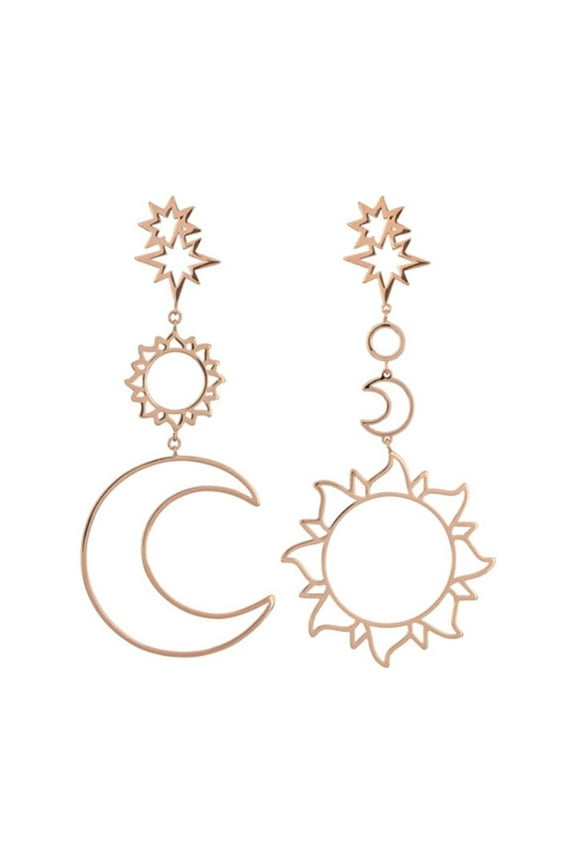 Women Boho Asymmetrical Hollow Star Sun Moon Drop Dangle Earring Jewelry Alloy Gold