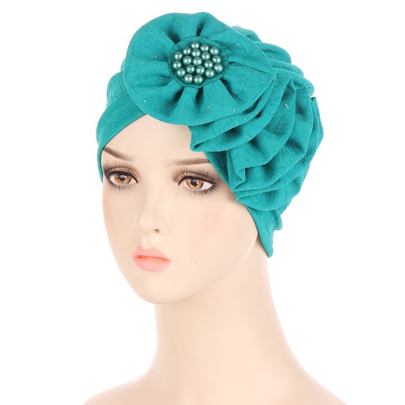 Grandest Birch Women Bonnet Solid Color Soft Beads Multi-functional Durable Elastic Elegant Multi Layers Flower Shape Lady Cap for Daily Wear ,Gift