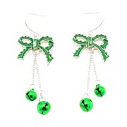 Grandest Birch Women Bowknot Bell Chain Dangle Drop Hook Earrings Jewelry Xmas Gift Alloy Green