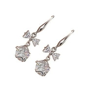 Grandest Birch Women Butterfly Bow Pendant Cubic Zirconia Long Dangle Hook Earrings Alloy, Cubic Zircinia White
